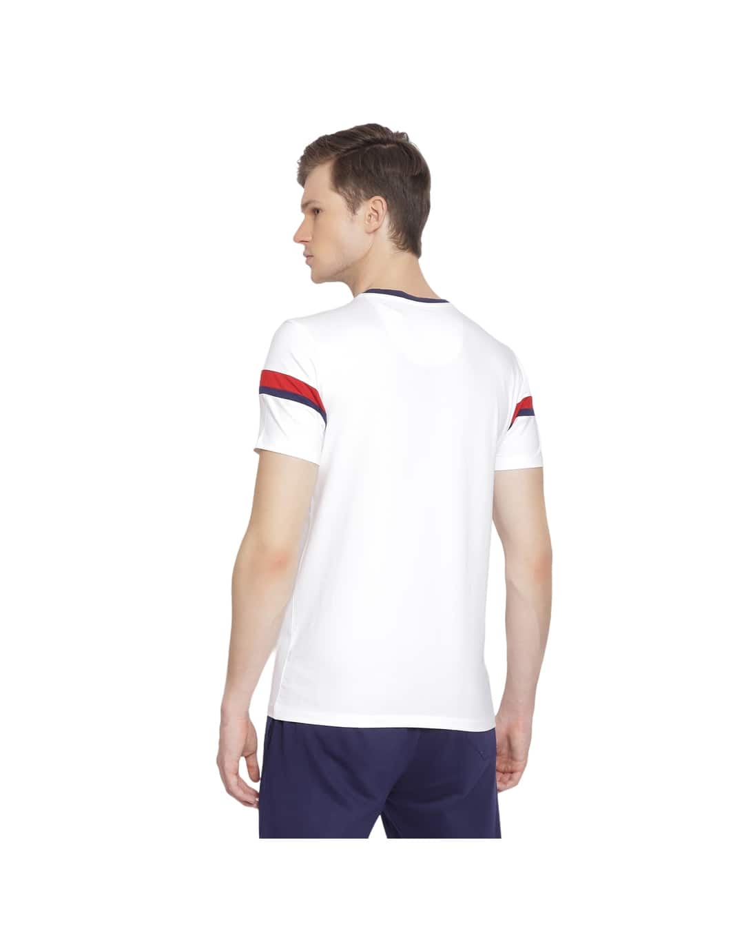 Cotton Stripes Regular Fit Round Neck T-Shirt view 4