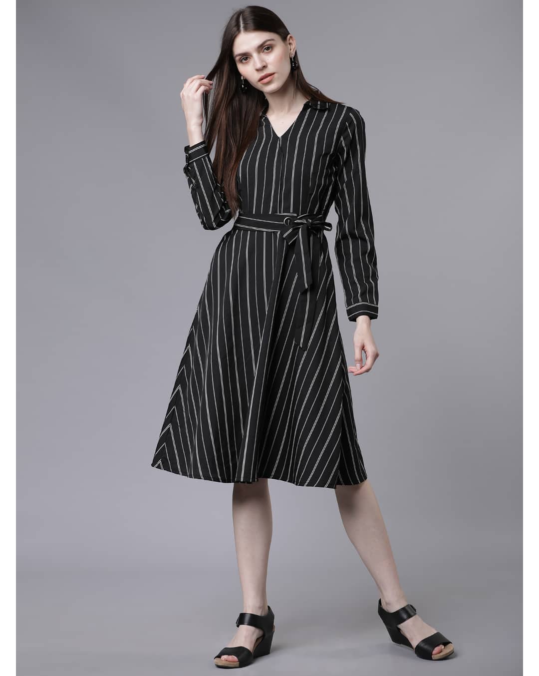 Polyester Stripes A-line Dress