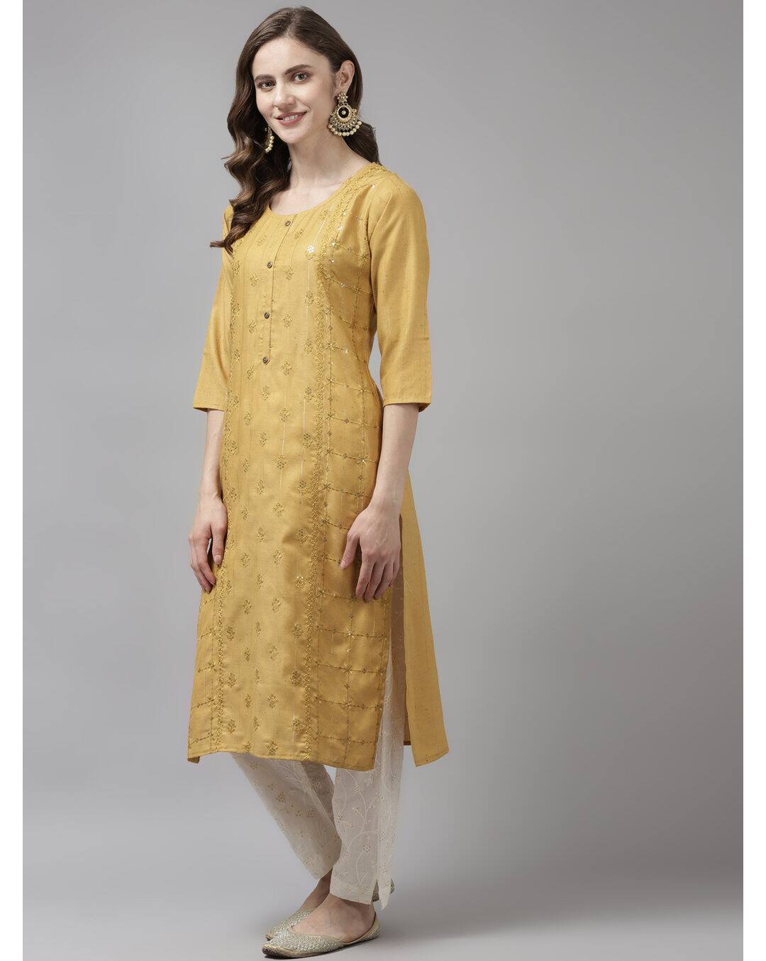 Cotton Embroidered Straight Kurta view 7