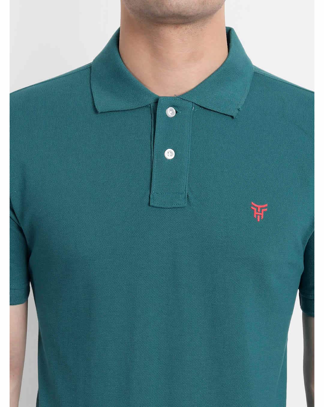 Cotton Solid Regular Fit Polo  Neck T-shirt view 4