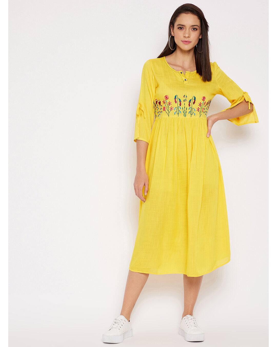 Rayon Embroidered A-line Dress