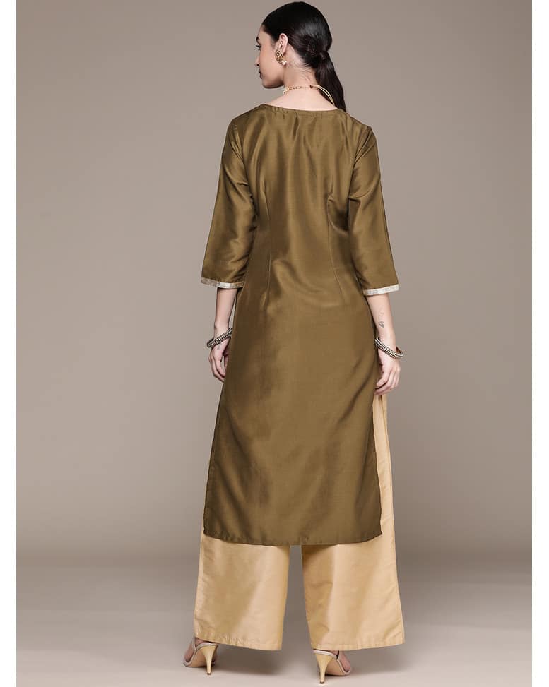 Art Silk Floral Straight Kurta view 8