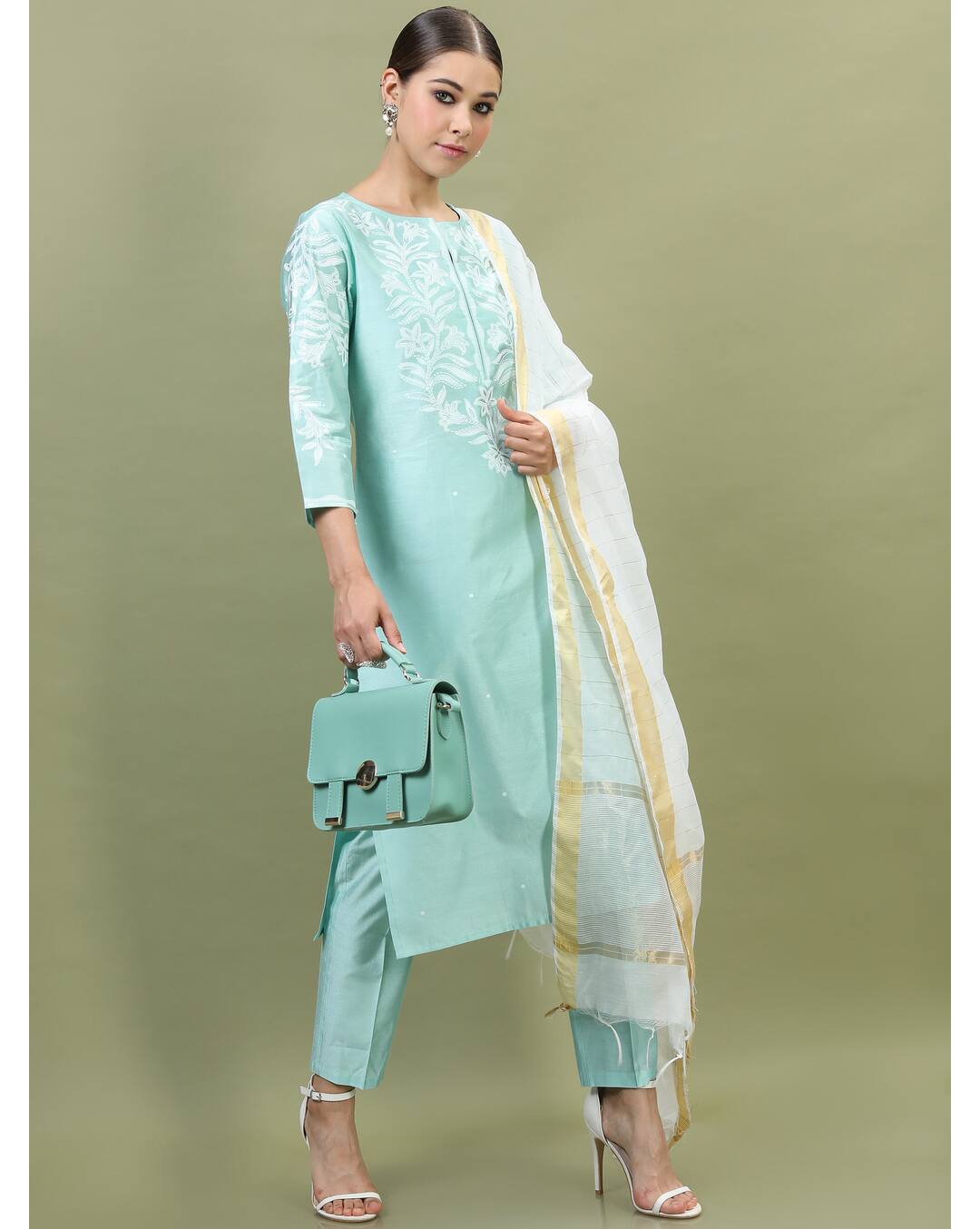 Viscose Embroidered  Ethnic Pants   SuitSet view 4