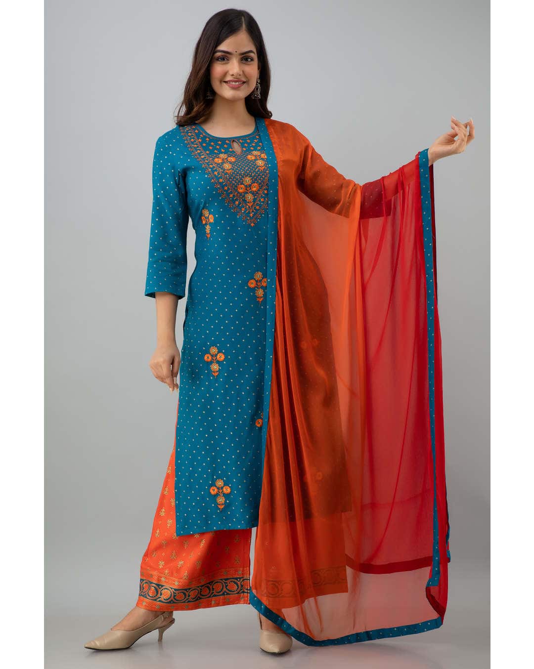 Rayon Embroidered  Palazzo SuitSet