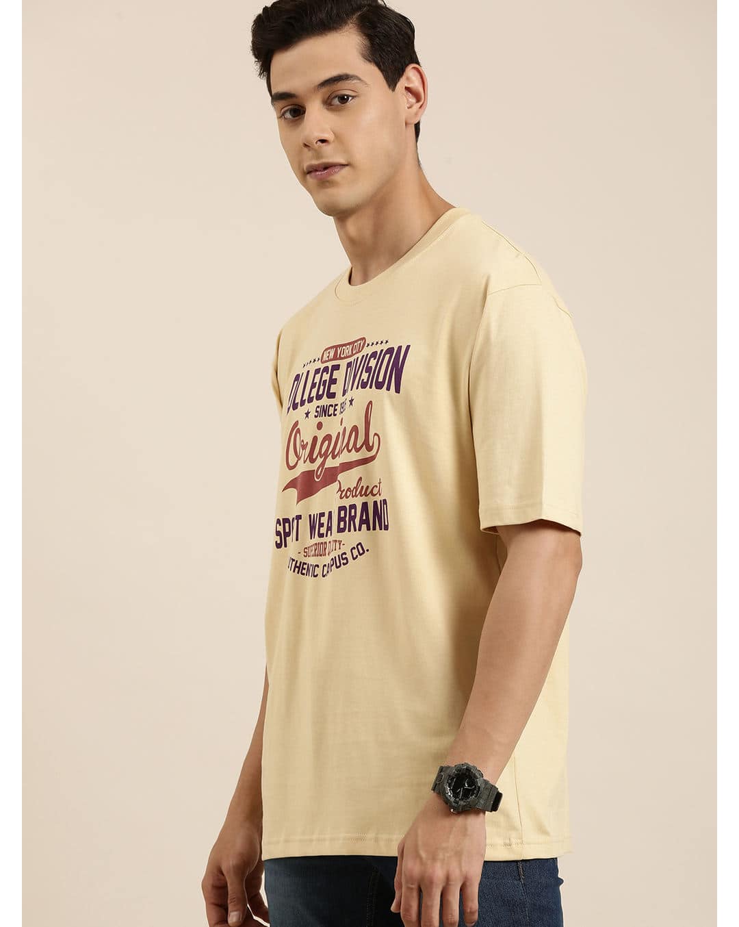 Cotton Typographic Tailored Fit Round Tshirts view 3