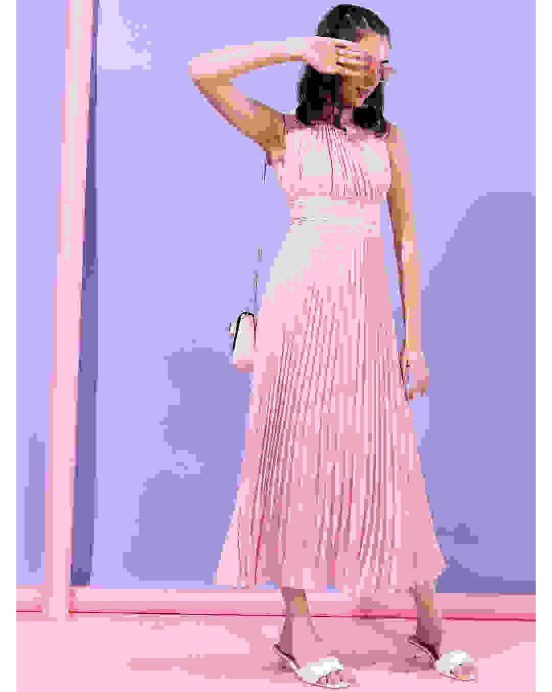 Polyester Solid Fit and Flared Dress view 5