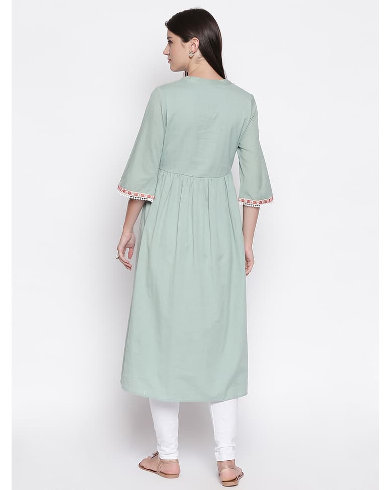 Cotton Embroidered Flared Kurta view 11