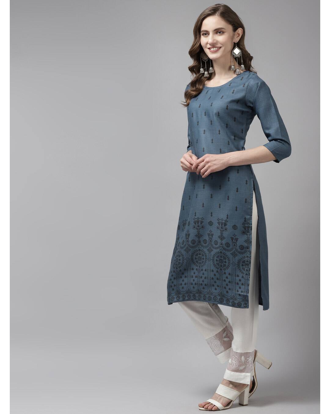 Cotton Printed Straight Kurta view 3