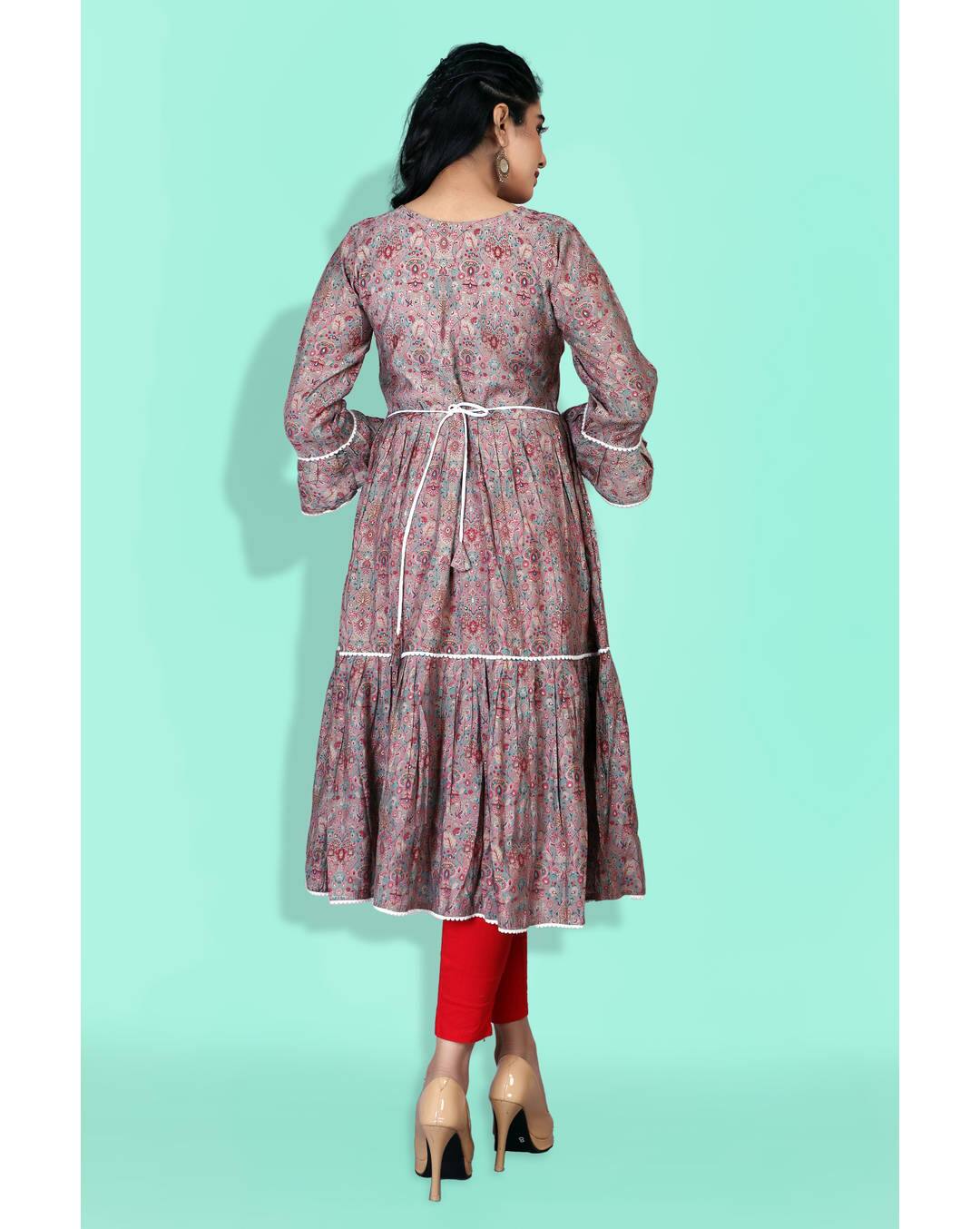 Chanderi Foil Print Anarkali Kurta view 2