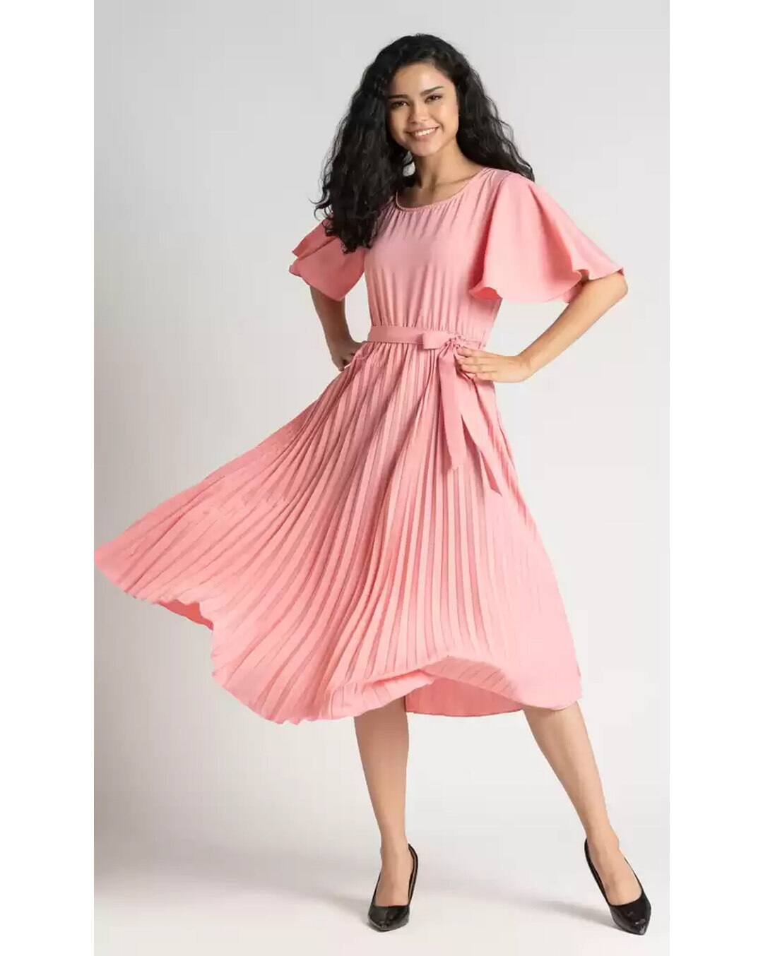 Crepe Solid Fit and Flare Dress view 4