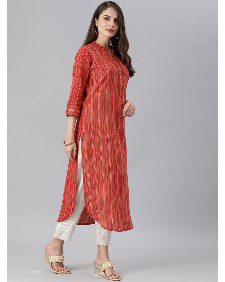 Linen Stripes Straight Kurta view 8