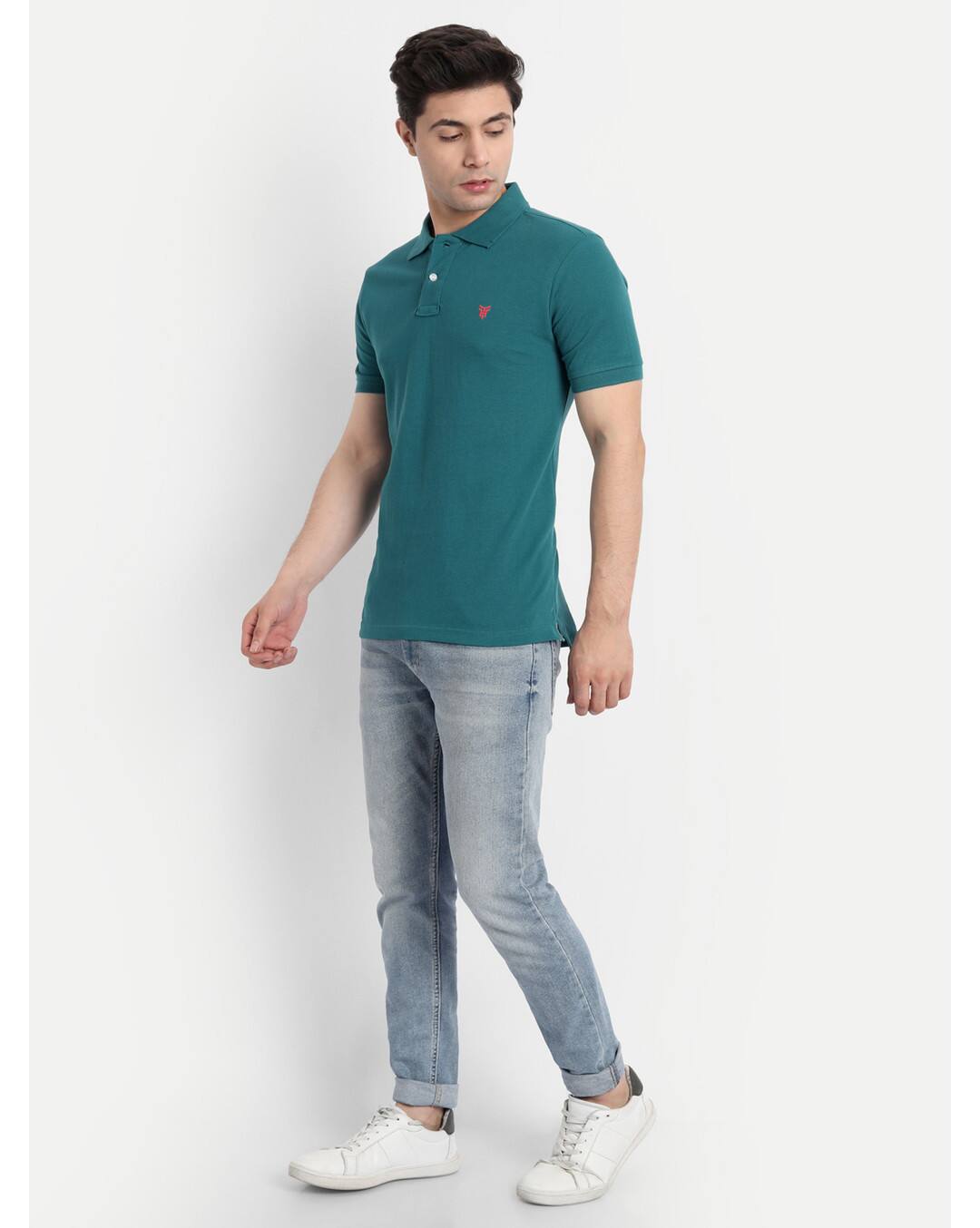 Cotton Solid Regular Fit Polo  Neck T-shirt view 5