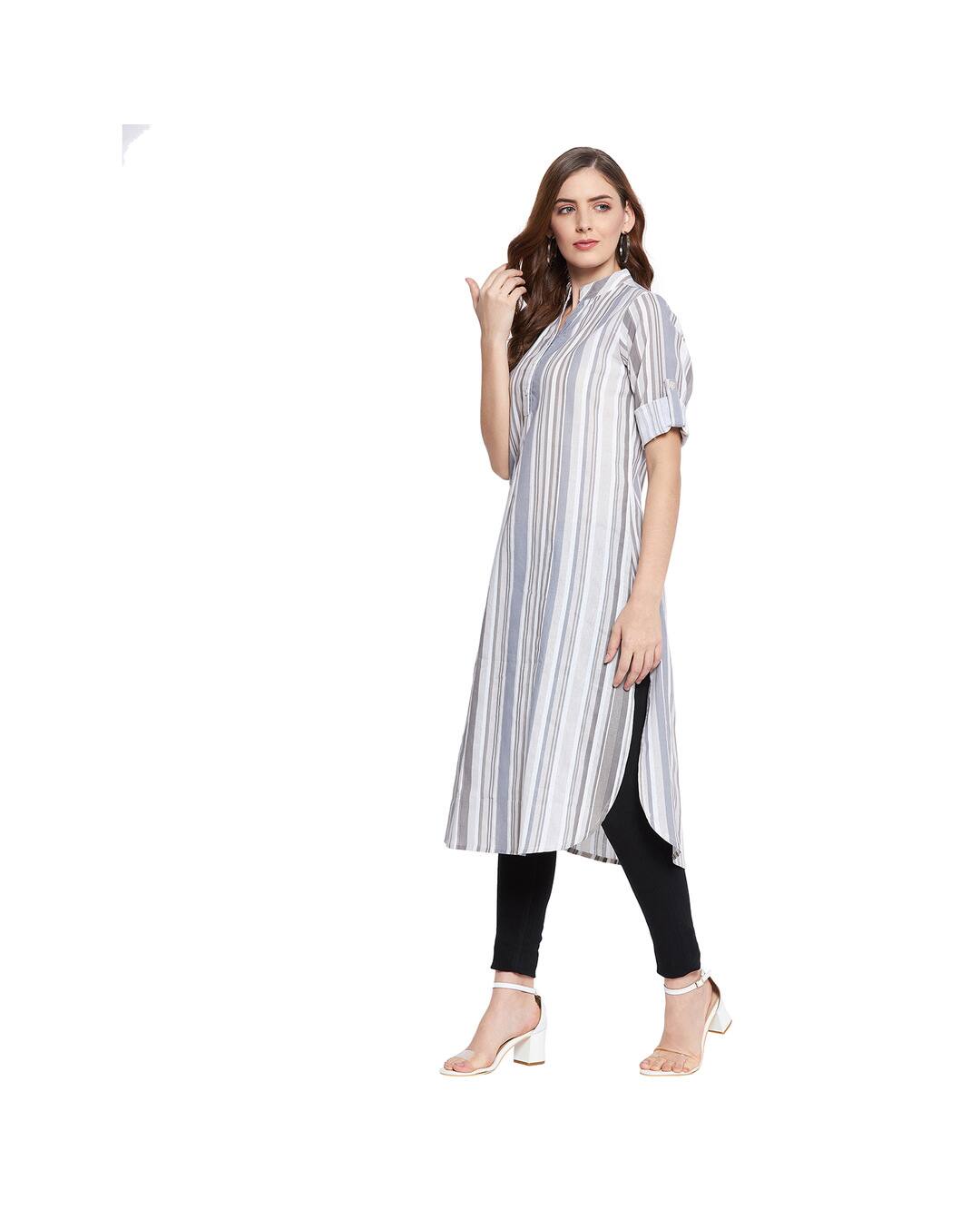 Cotton Stripes A-line Kurta view 3