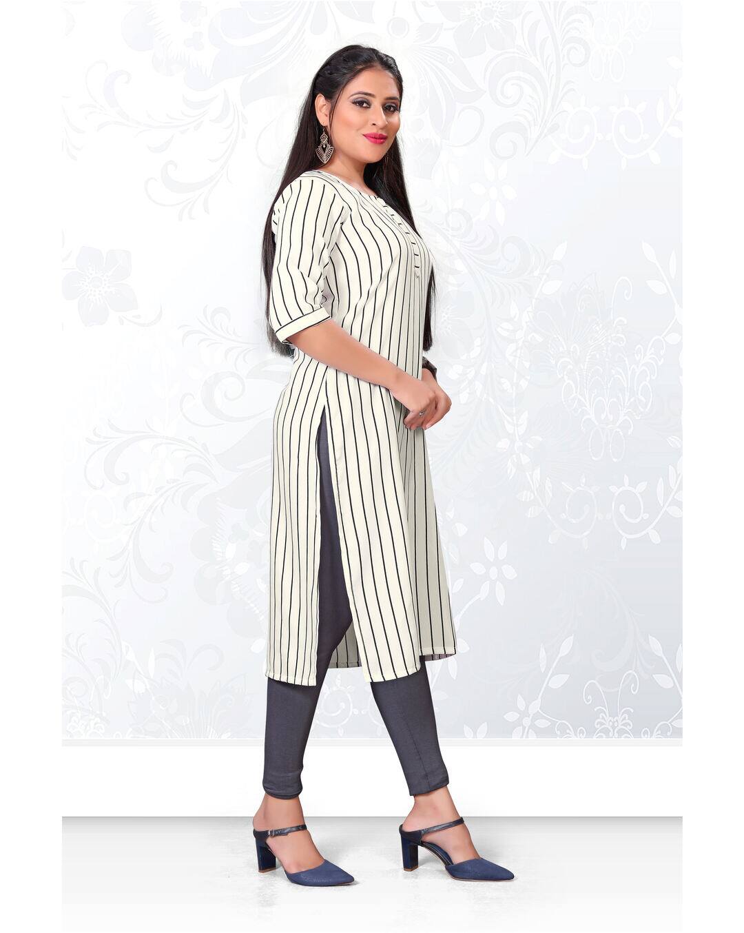 Rayon Stripes Straight Kurta view 2