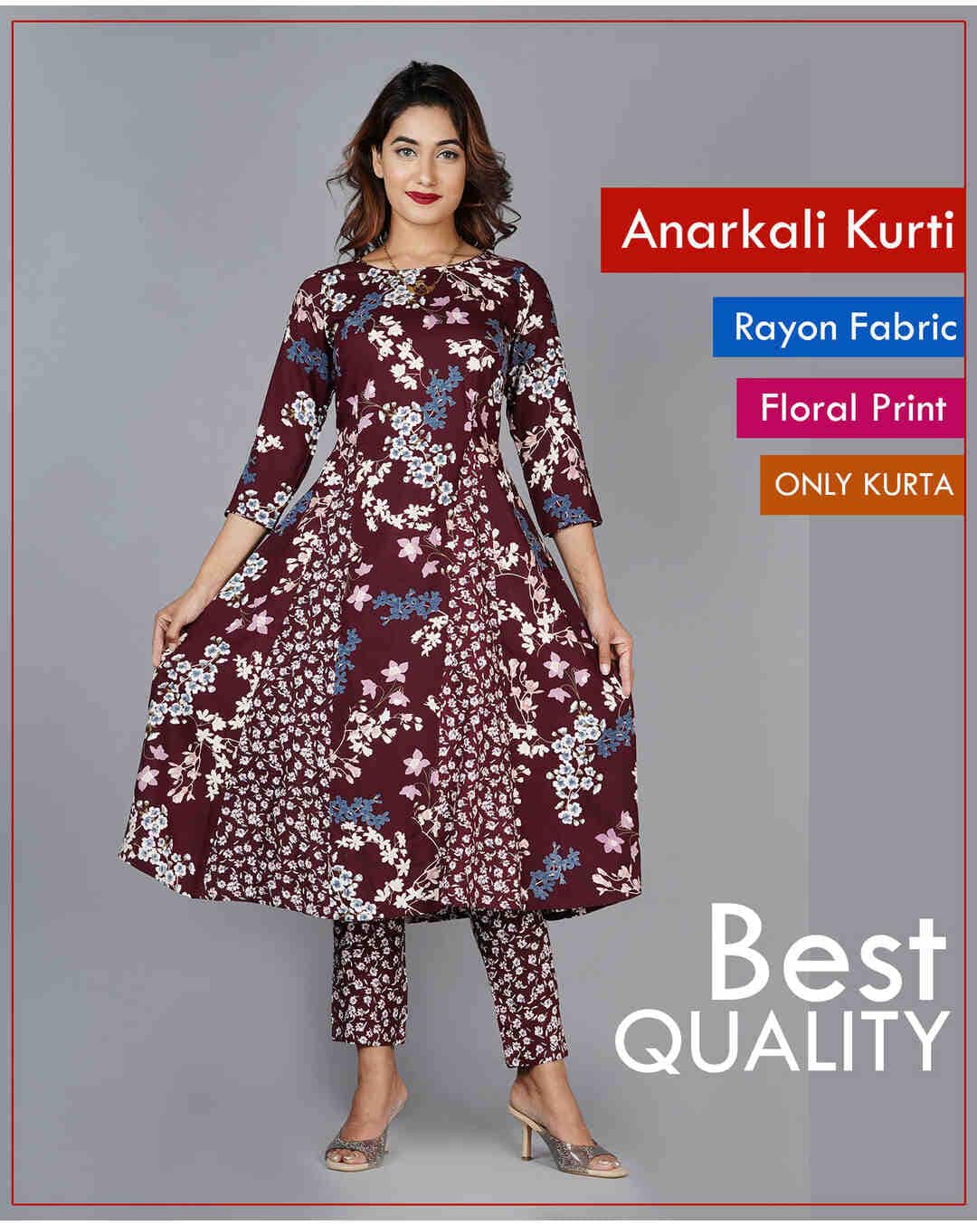 Rayon Printed Anarkali Kurta view 6