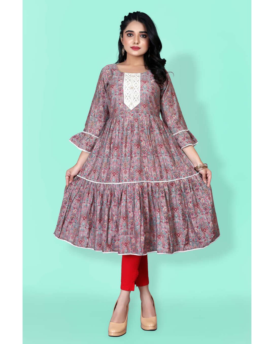 Chanderi Foil Print Anarkali Kurta