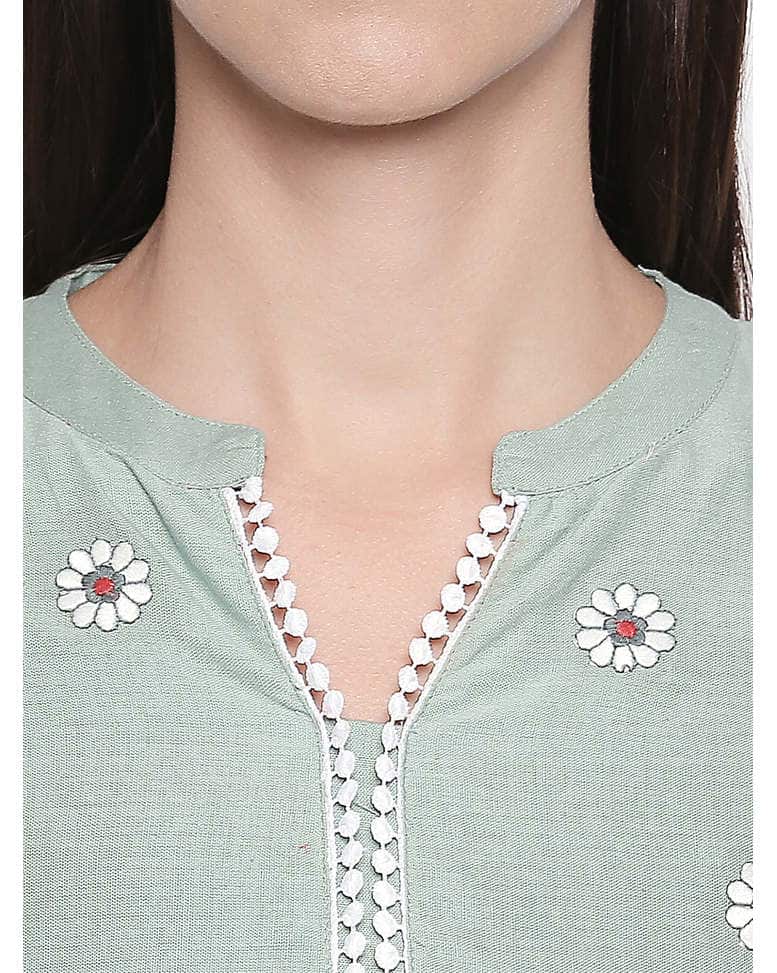 Cotton Embroidered Flared Kurta view 14