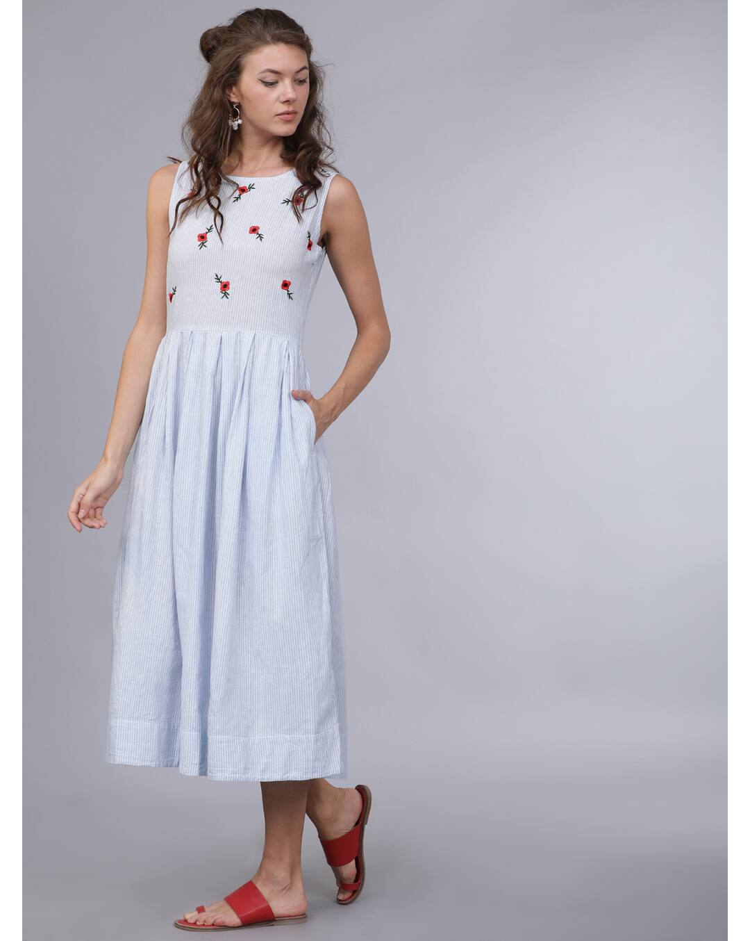 Cotton Stripes Fit and Flare Dress view 6