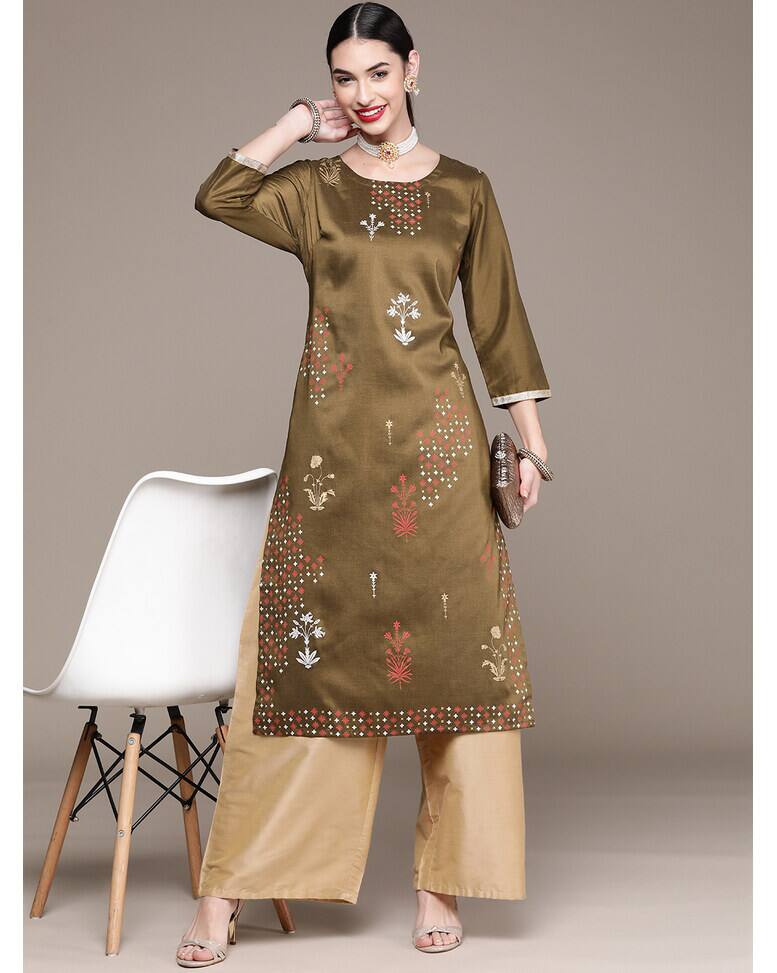 Art Silk Floral Straight Kurta view 14