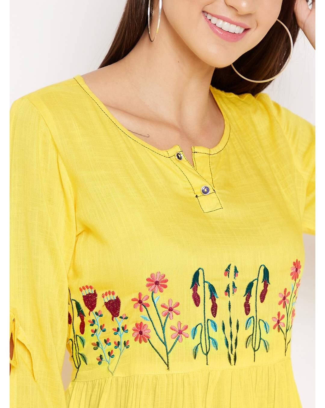 Rayon Embroidered A-line Dress view 3
