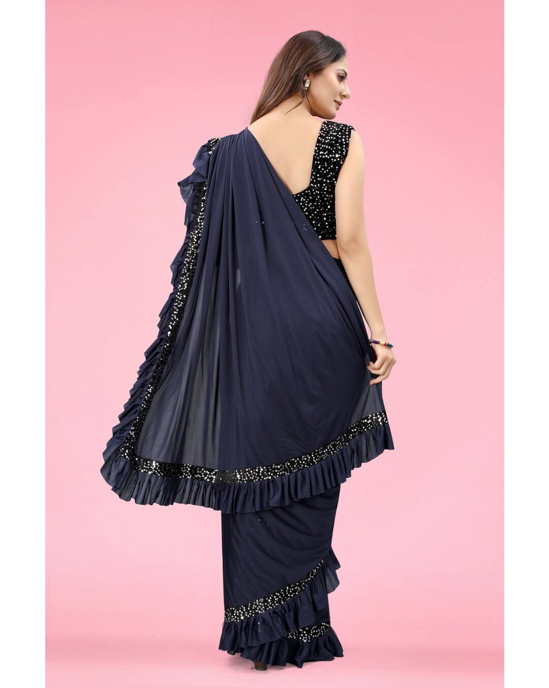 PC Stretch Solid Pre-stitched Saree view 2