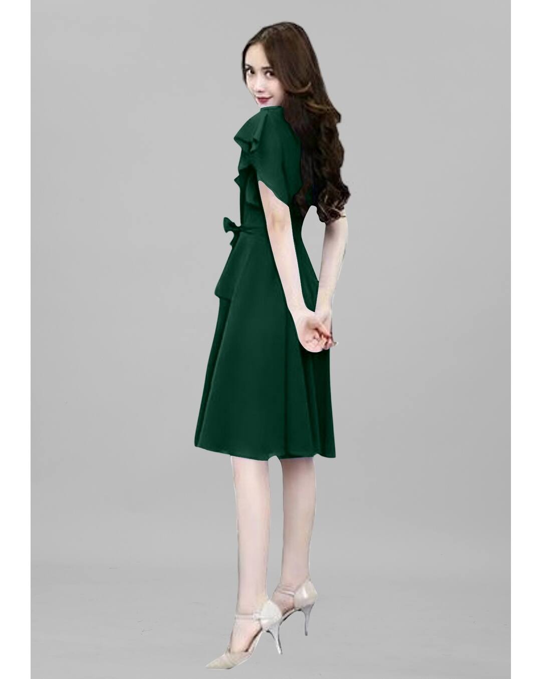 Georgette Solid Fit and Flare Dress view 2