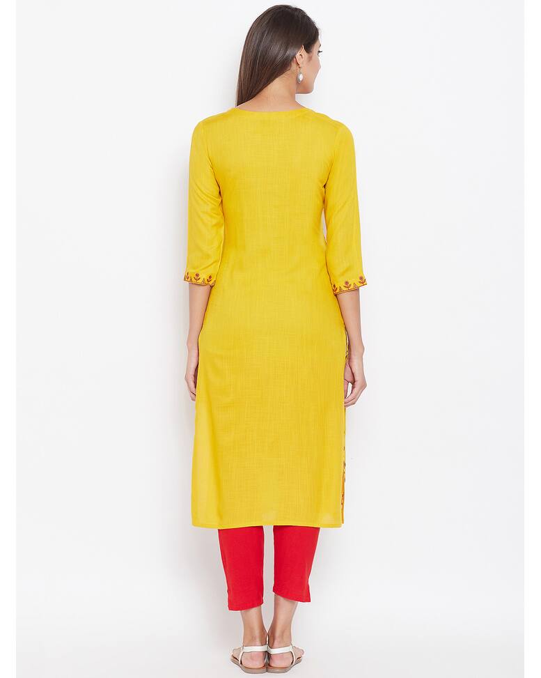 Rayon Embroidered Straight Kurta view 5
