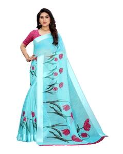 Linen Printed Regular Saree view 3