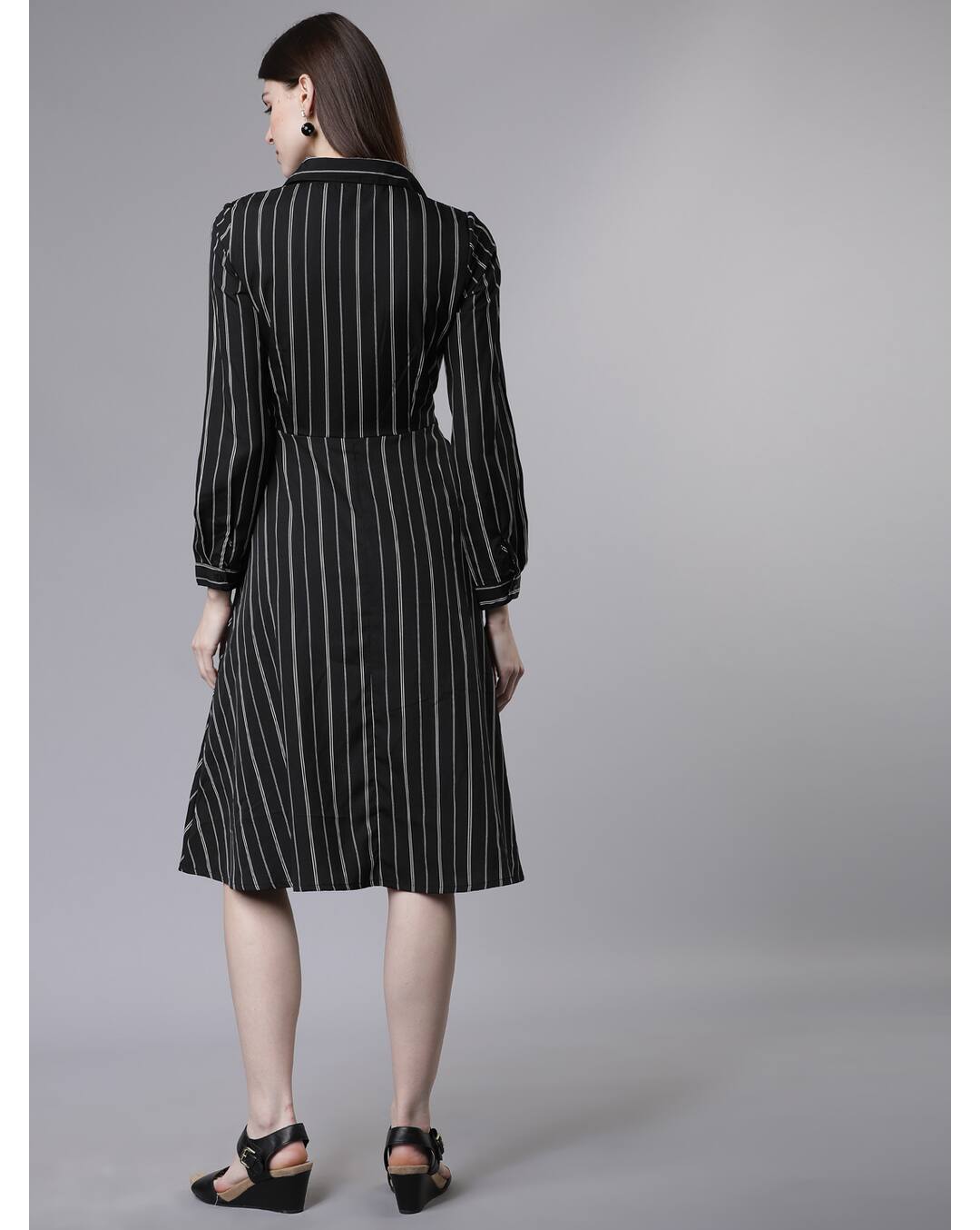 Polyester Stripes A-line Dress view 2