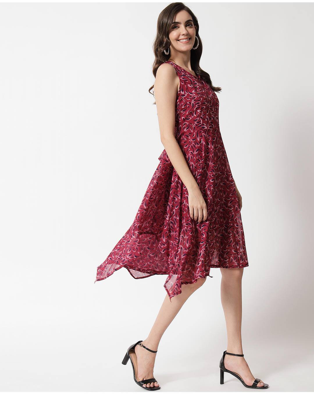 Georgette Printed Fit and Flare Dress view 3