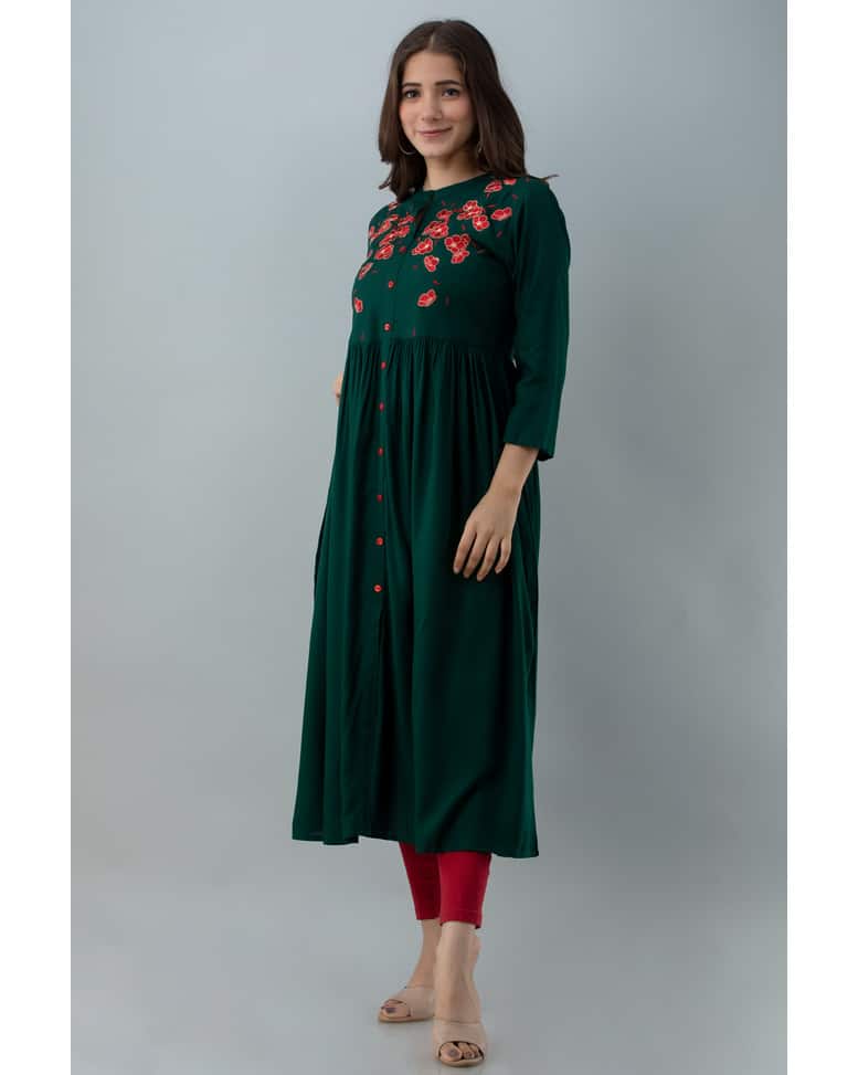 Rayon Embroidered Front Slit kurta view 8