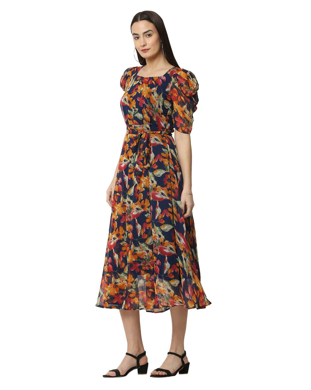 Chiffon Printed Fit and Flare Dress view 3