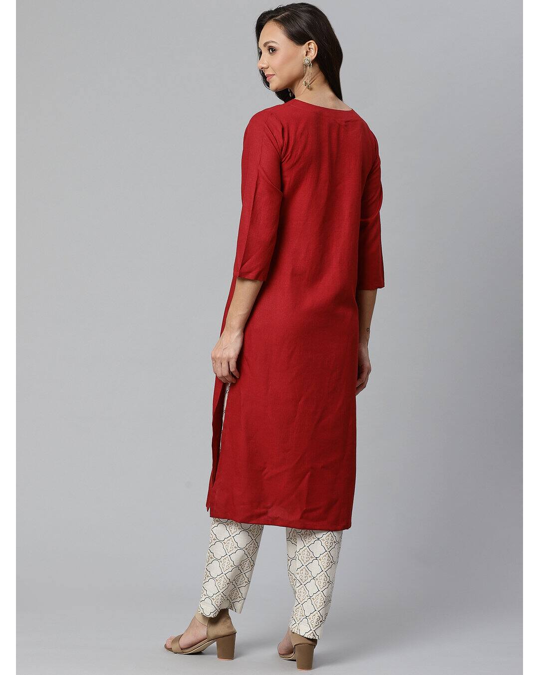 Cotton Mix Embroidered Straight Kurta view 7
