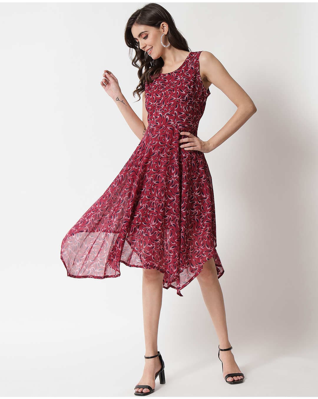 Georgette Printed Fit and Flare Dress view 6