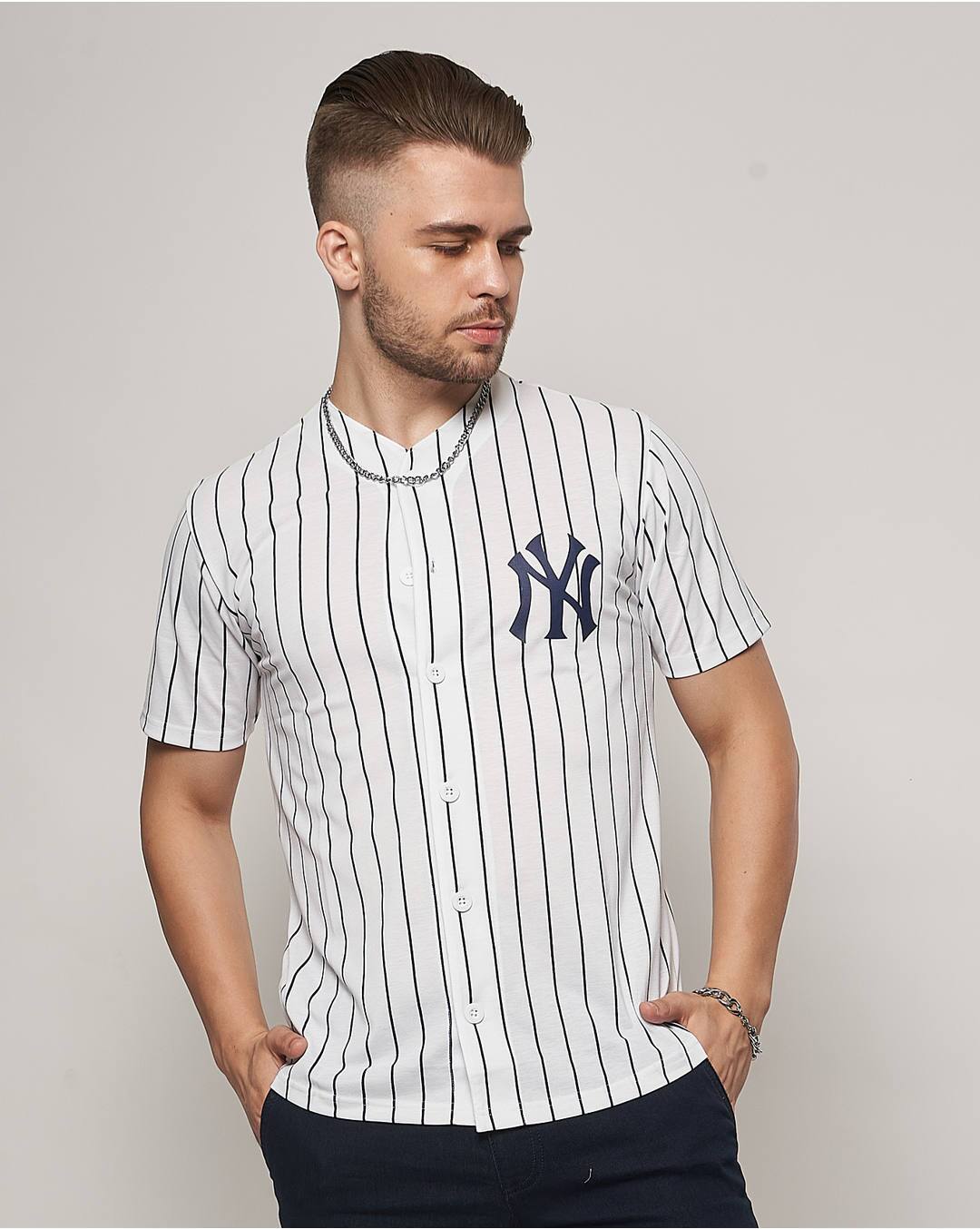 Polyester Cotton Stripes Slim Fit Henley Tshirts