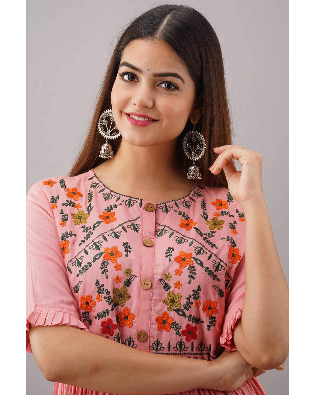 Rayon Embroidered Flared Kurta view 5