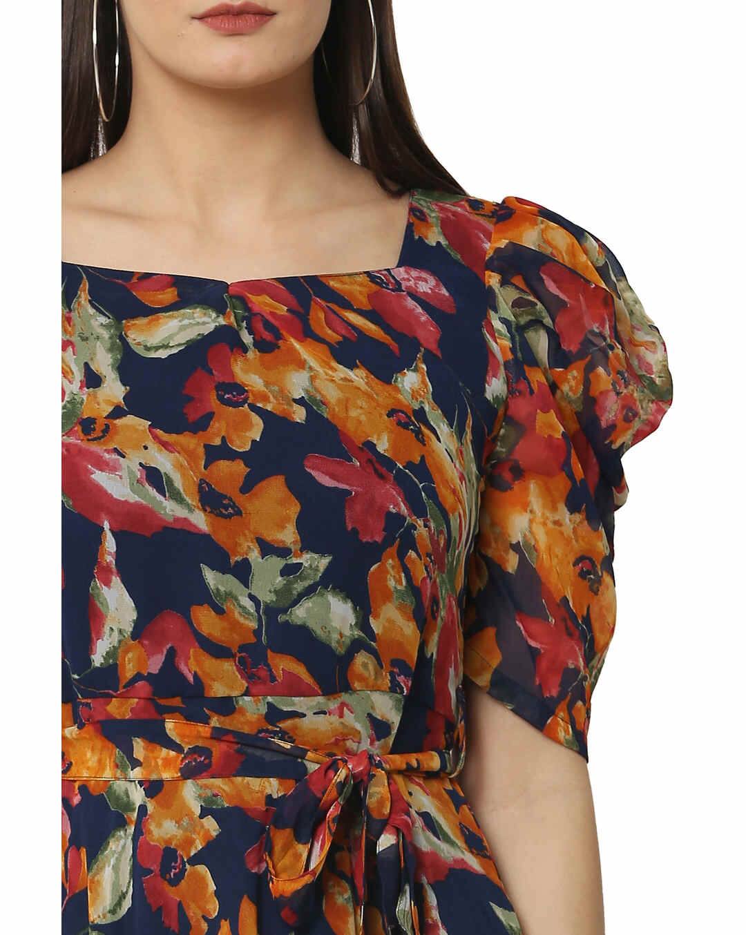 Chiffon Printed Fit and Flare Dress view 6