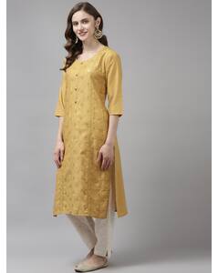 Cotton Embroidered Straight Kurta view 9