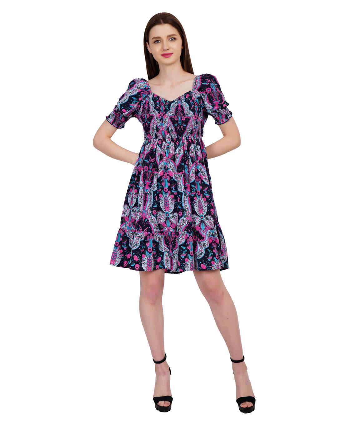 Crepe Printed Fit and Flare Dress