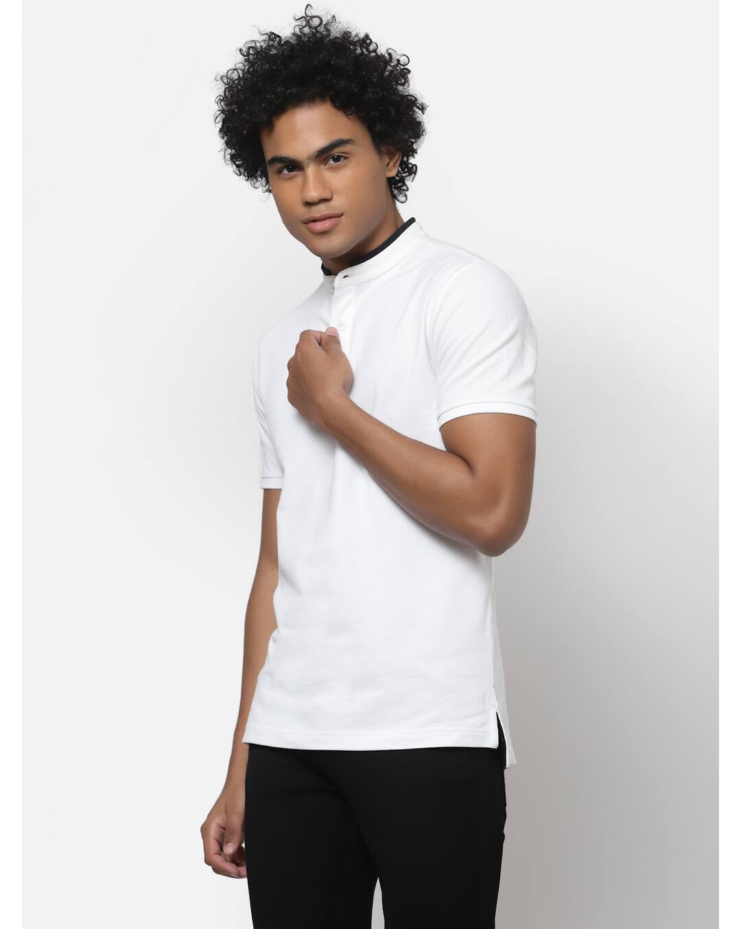 Knit Solid Regular Fit Henley T-Shirt view 3