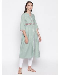 Cotton Embroidered Flared Kurta view 9