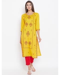 Rayon Embroidered Straight Kurta view 3