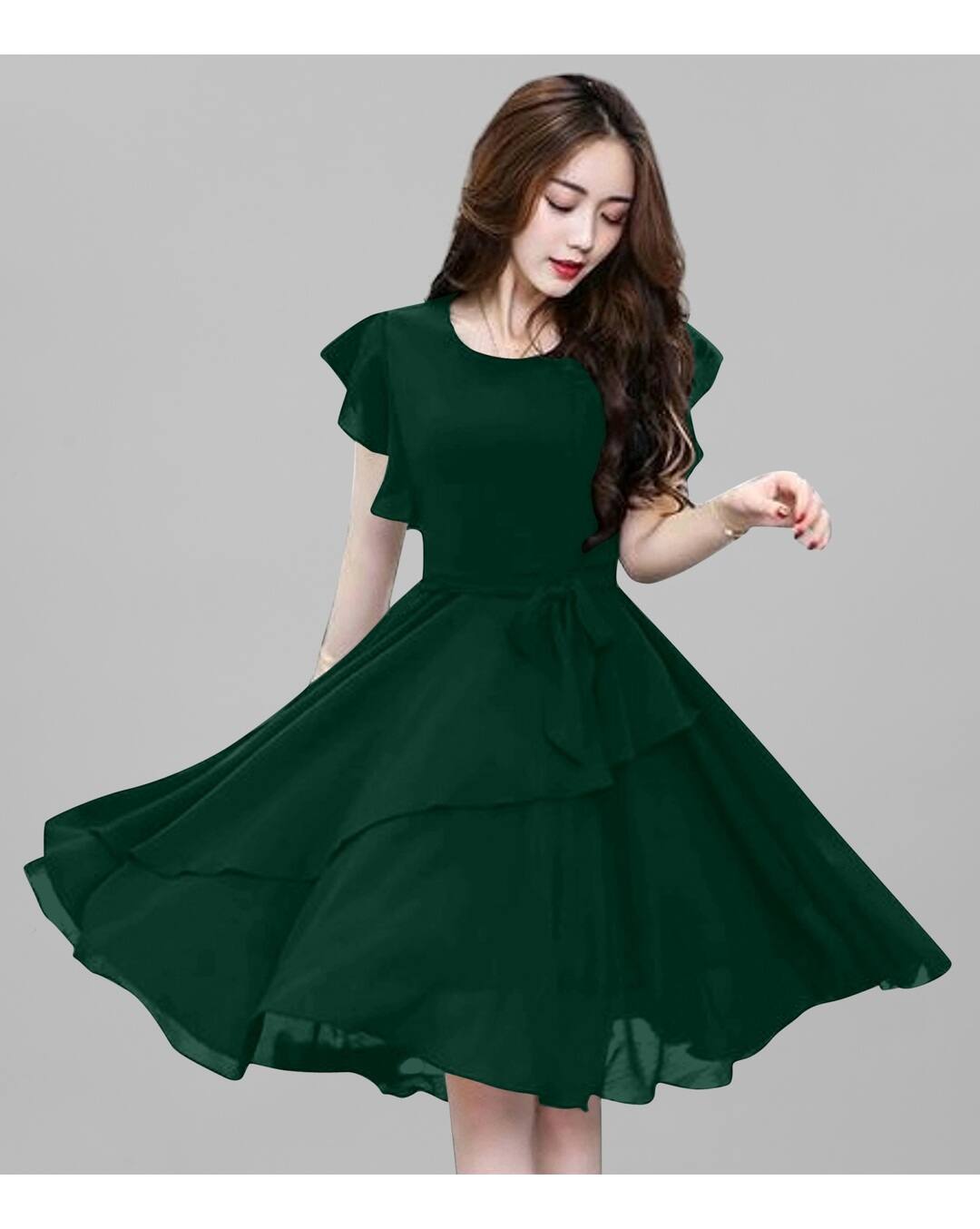 Georgette Solid Fit and Flare Dress view 4
