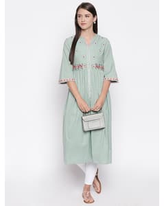 Cotton Embroidered Flared Kurta view 18