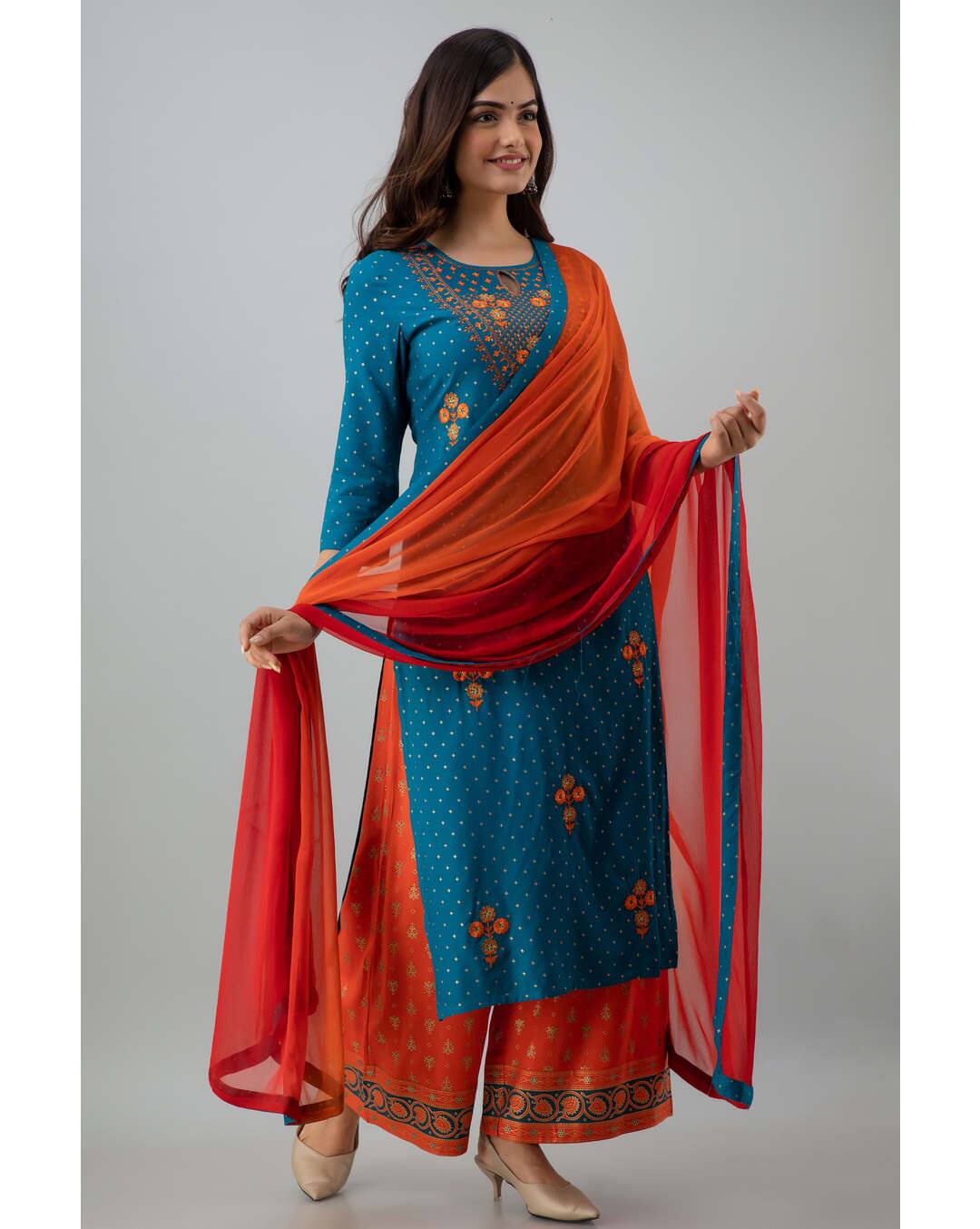 Rayon Embroidered  Palazzo SuitSet view 3