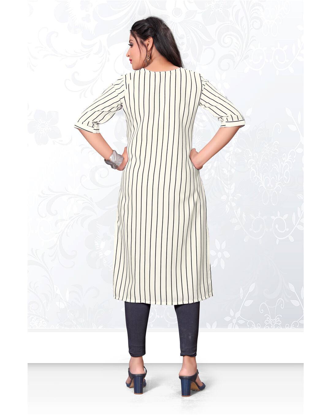 Rayon Stripes Straight Kurta view 4