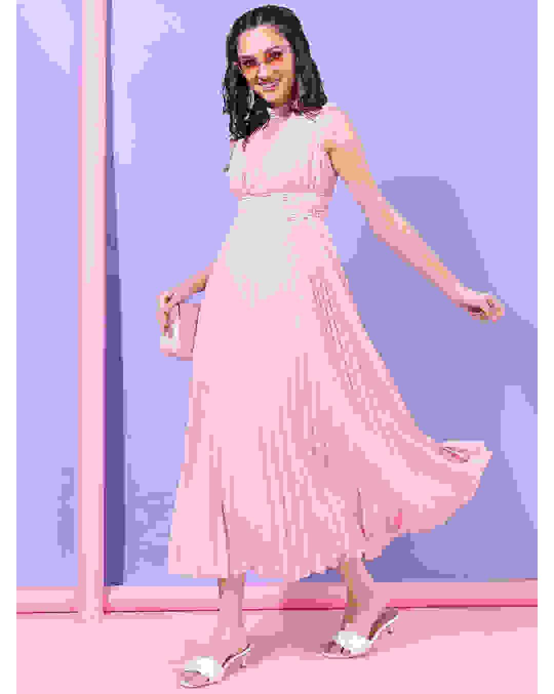 Polyester Solid Fit and Flared Dress view 3