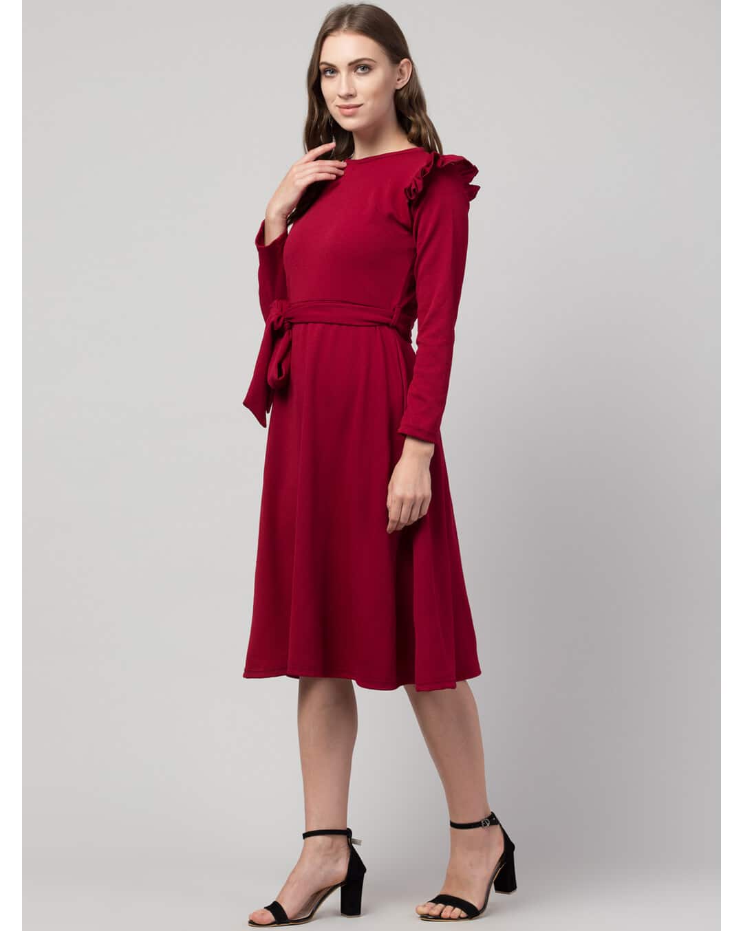 Cotton Solid Midi  A-line Dress view 3