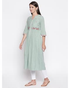 Cotton Embroidered Flared Kurta view 6