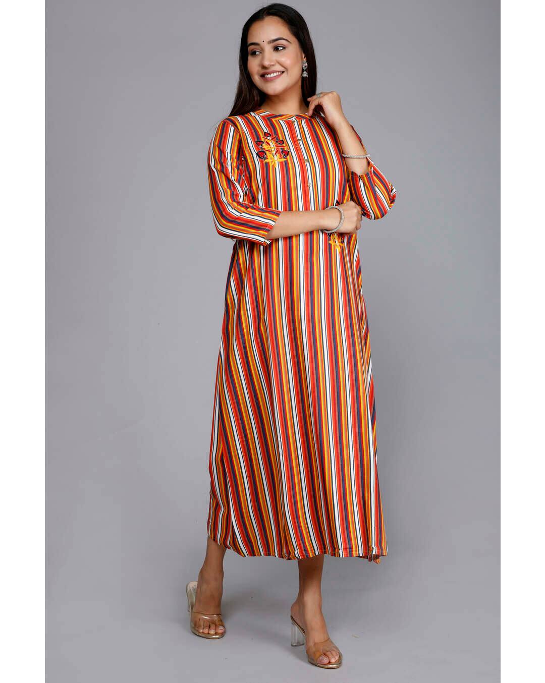Cotton Printed A-line Kurta view 3